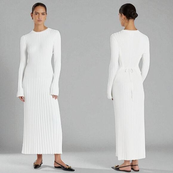 NWT DISSH Ada Off White Long Sleeve Ribbed Midi Dress - Picture 1 of 4